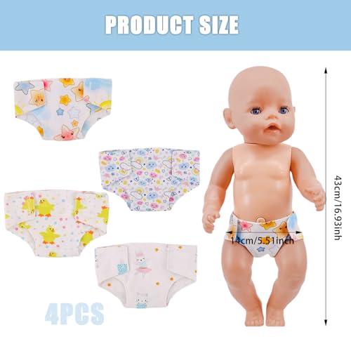 SNONESIY 4 Stück Windeln Barby Born,Puppenwindeln 43 cm,Puppen Windeln,Wiederverwendbar Puppen Windel,Windeln Puppe,Puppen,Puppenwindeln Stoff,mit Klettverschluss (Mehrfarbig)