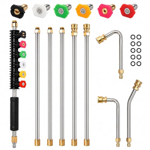 SEPLY Pressure Washer Extension Wand Upgrade, 9 Pack Power Washer Lance with 6 Nozzle Tips, 30°,90°,120° Curved Rod, 1/4