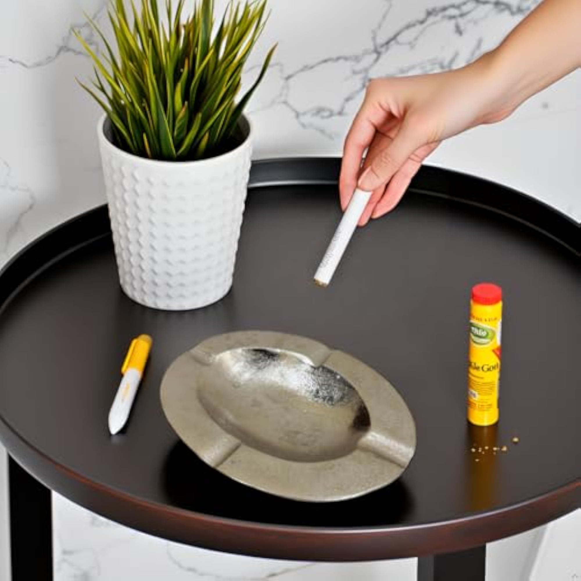 Classic Oval Silver Tone Metallic Ashtray with Four Notches