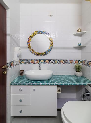 Image of WallDesign Turkish Mosaic Stone Self-Adhesive Tile Border - 4 Inch x 10 Feet, Glossy Vinyl Roll for Kitchen Backsplash, Bathroom, Cabinet, Door, Furniture & DIY Decor
