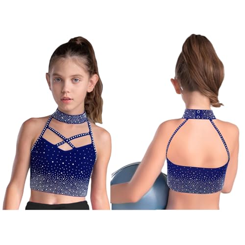 iiniim Kids Girls Sparkly Ballet Dance Crop Tops Stage Performance Costume Athletic Sports Workout Navy Blue 6 Years