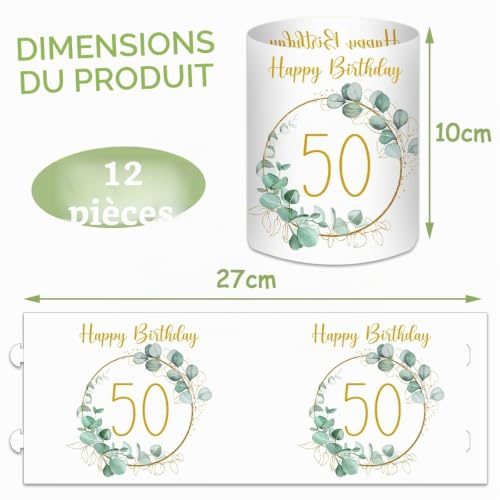 Lot de 12 photophores décoratifs pour le 50ème anniversaire, Décoration de table d'anniversaire pour homme et femme, 50 ans, inscription « Schön dass du da bist », convient pour bougies chauffe-plat – vue 2