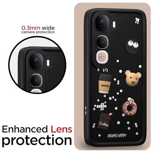 Image of Pikkme Back Cover for Vivo Y400 Pro 5G | 3D Bear Silicone Cute & Fun Coffee Cartoon | Full Body Protection Bumper Case (Black)