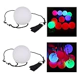 Amycute LED POI Bälle, 2 Stück Jonglierbälle Leuchtend, Glow Spiel, Ball mit Schnur Kinder, Gymnastik Geschicklichkeit, Sjonglierset mit Verstellbaren Doppelschlaufen-Leinen für Anfänger und Profis