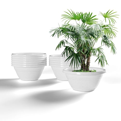 YUCCABE ITALIA SHERA Botanica Bonsai KTR 15 Inch Planter Pot with Drainage Holes – Wide Shallow Bonsai & Decorative Plant Pot UV-Protected Durable Plastic Planter (Marble White, 15 INCH - 12 pcs)