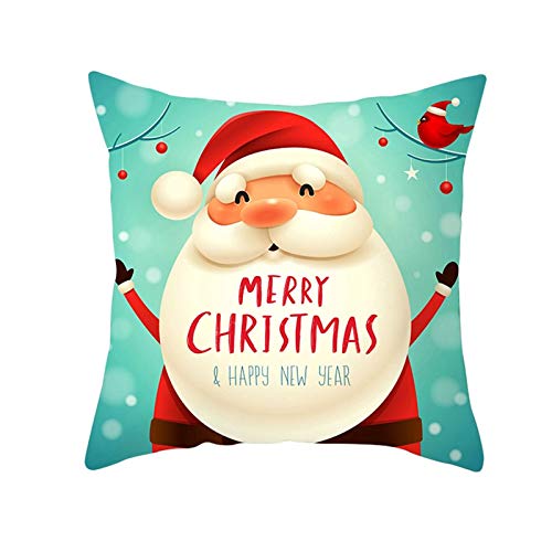 Lieson Coussin Décoratif Canapé, Housse de Coussin de Noël 45x45CM Rouge Cyan Taie D Oreiller Deco Père Noël, Polyester