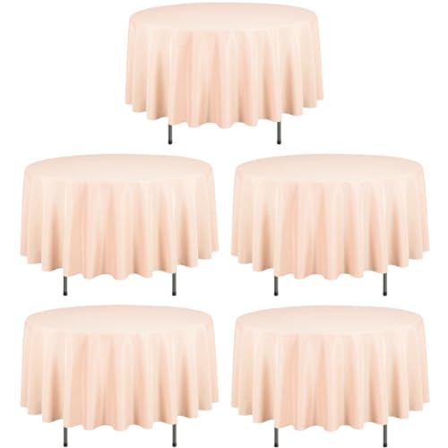 LTC LINENS 5 Pack 90 Inch Round Tablecloth Peach - Wrinkle Resistant Table Cloth for Round Table -Washable Polyester Fabric Table Cover for Wedding, Party