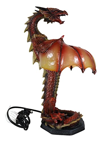 Ebros Altar Drake Red Ember Dragon Building Fire With Its Wings Side Table Lamp Statue 16.5" Tall Fantasy Warlords Dragons And Dungeons Desktop Light Decor Home Accent Decorative Centerpiece #TOP4