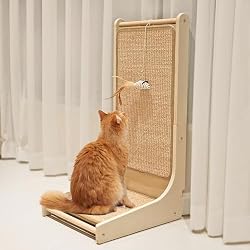 PETKARAY Cat Scratcher, Sisal Cat Scratch Pad, L Shape Scratching Board for Indoor Kitty, Floor Mounted Scratcher with Mouse Toy