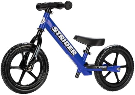 Strider 12” Sport Bike, Blue - No Pedal Balance Bicycle for Kids 1 to 4 Years - Includes Safety Pad, Padded Seat, Mini Grips & Flat-Free Tires - Tool-Free Assembly & Adjustments