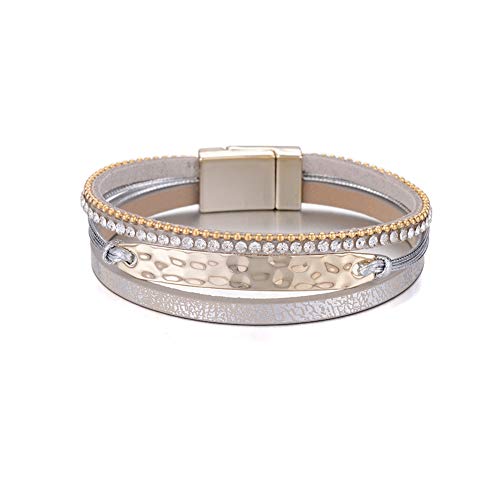 Multilayer Leather Bracelet Handmade Crystal Wrap Bangle with Magnetic Clasp Leather Wrap Bracelet