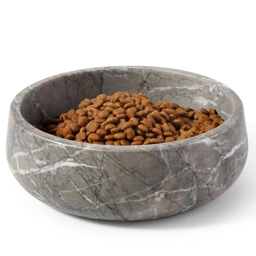 Karibiber Marble Dog Bowl, 5lbs Weighted Dog Food Bowl, Non-Slip Large Heavy Water Bowls, Grey Stone Food and Water Dish for Medium Dogs, Natural Marble, Easy to Clean, Holds 4 Cups