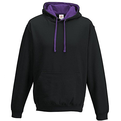 Image of Jet Black/Purple Varsity Hoodie, Contrast Pullover Men's Hoodie Small Plus 1 T Shirt