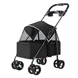 DODOSOSO ペットカート 片手折りたたみ 耐荷重15kg 4輪 前後メッシュ窓 軽量 コンパクト