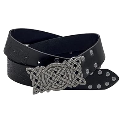 Thajaling Cinturón de nudo celta de cuero medieval, cinturón de caballero vikingo en relieve, cinturón LARP vintage para accesorio de disfraz de cosplay (Negro) | Ya disponible en tu tienda friki favorita! En mundofriki.es!
