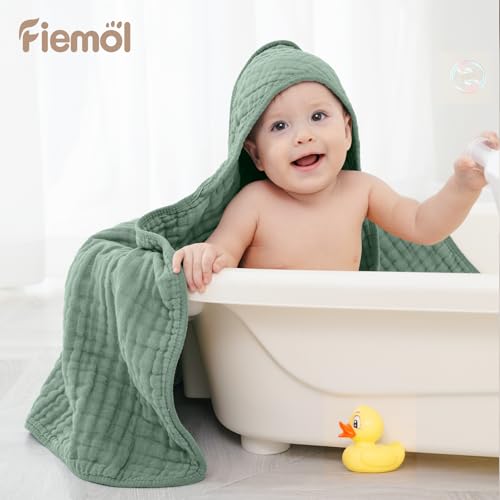 Image of Baby Bath Towels, 100% Muslin Cotton Hooded Baby Towels for Newborn, 2 Pack Baby Towels with Hood for Infant Toddler and Kids, Large 32x32Inch, Soft and Absorbent