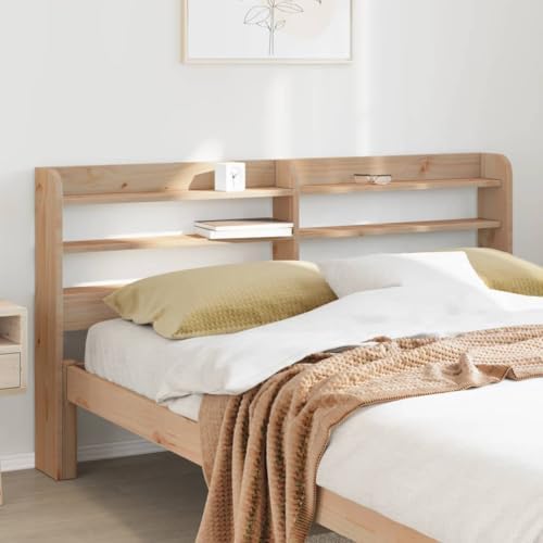 Refined Solid Pine Wood Headboard with Shelves 135 cm