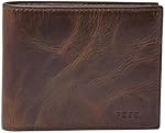 Fossil Men's Derrick RFID-Blocking Leather Bifold Wallet with Flip ID Window, Black