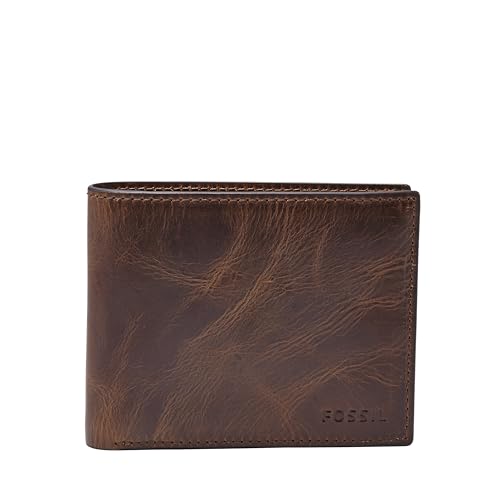 Fossil Men’s Derrick Leather RFID-Blocking Bifold with Flip ID Wallet, Dark Brown, (Model: ML3681201)
