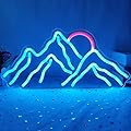 Dimmable Mountain Neon LED Light Sign, 16.9’’*8’’ Sunrise & Sunset for Bedroom, Living Room, Hotel, Wall Decor Christmas Gift (Ice Blue,Red)