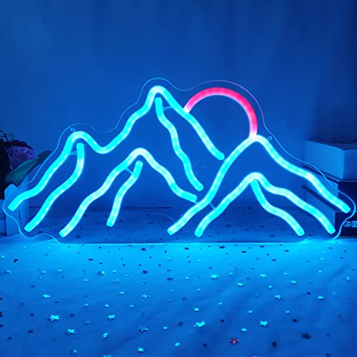 GMMLLG Dimmable Mountain Neon LED Light Sign, 16.9’’*8’’ Sunrise & Sunset for Bedroom, Living Room, Hotel, Wall Decor (Ice Blue,Red)