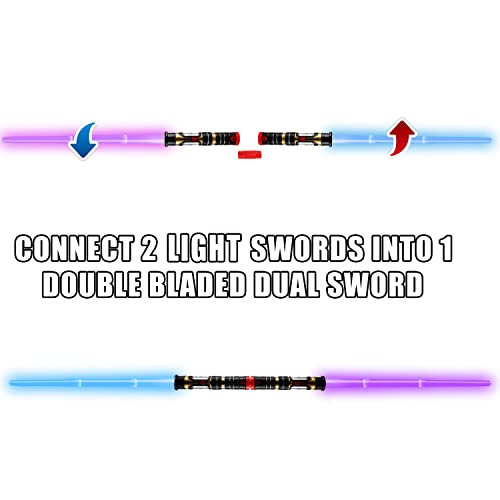 2-in-1 light up swords dual saber3 color changing led fx sound motion sensitive and telescopic handle for galaxy war fighter warriors halloween party kid gift christmas birthday present
