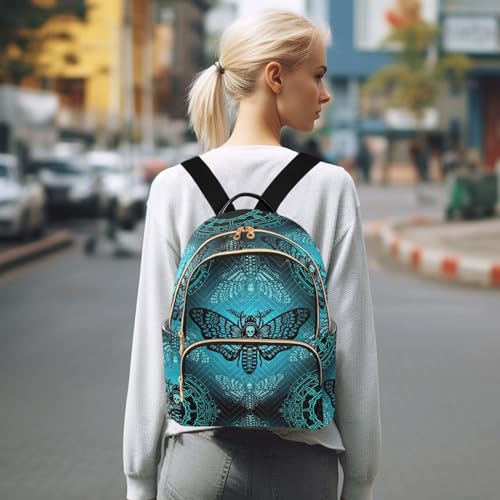 Image of Mini Backpack Gothic Moth Skull Mystical Circle Fashion Backpack Purse for Women,Handbag Shoulder Bag Casual Daypack, Ladies Gift for College Work (S)