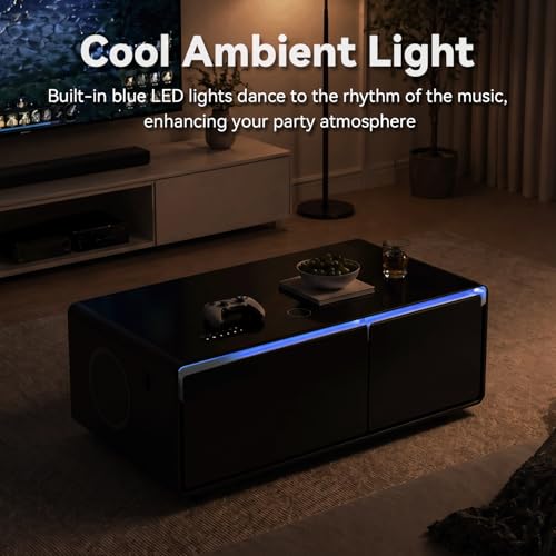 Image of LIVTAB Smart Coffee Table, Living Room Table with Built in Fridge, 23 inch D x 41.5 inch W x 18.1 inch H, Smart Table with 10W Wireless Charging, USB Chargers and 110V Outlet