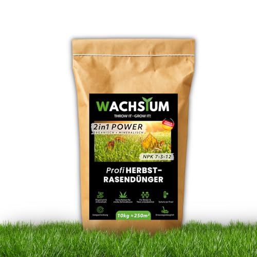Rasendünger 10kg Herbst, organisch mineralisch, Kalium Dünger für starke Wurzeln macht den Rasen winterfest mit Langzeitwirkung, Profi Nährstoffformel, Herbstrasendünger, 2in1 Power, WACHSTUM, Turbo