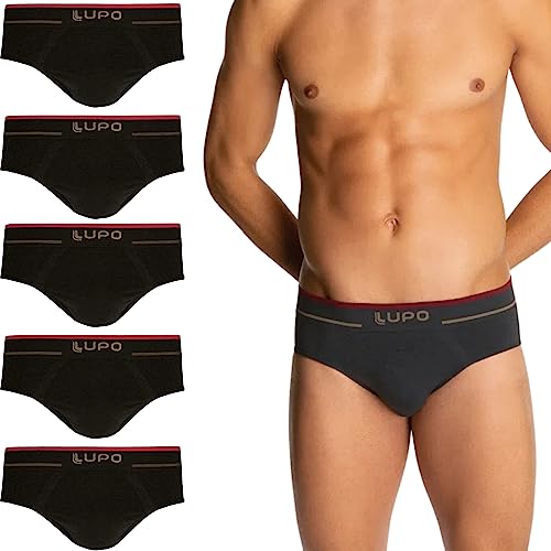 Kit 5 Cuecas Slip Texturizadas a Ar Lupo Sem Costura Masculino Adulto Preto GG