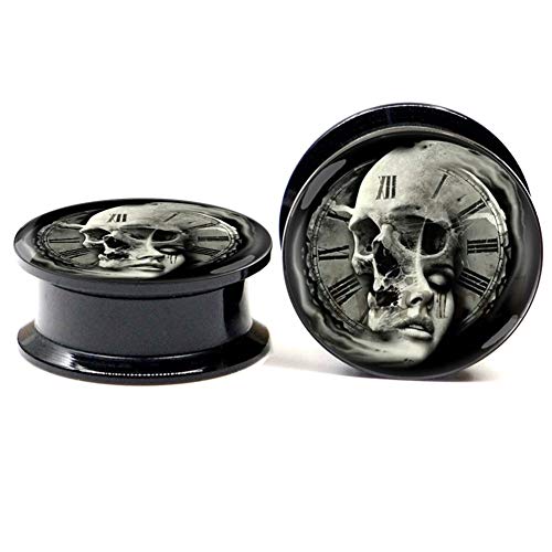 Ohr-Plugs mit Totenkopf-Motiv, Acryl, Schraubverschluss, 2 Stück, Farbe des Steins: 14 mm Cover