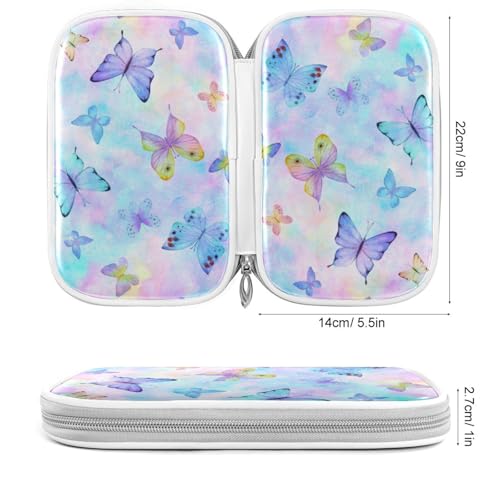 Image of Colorful Butterflies Pencil Bag Case Zipper Pencil Holder Organizer Stationary Pen Bag Cosmetic Makeup Bag Pouch Purse for School Office Supplies
