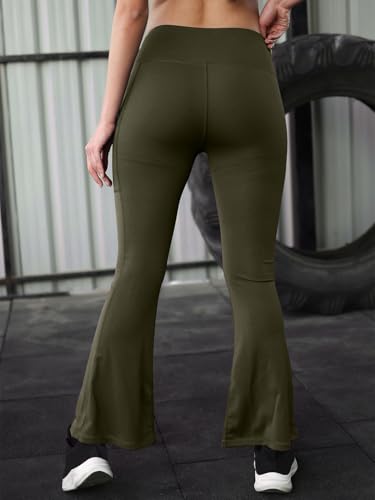 Image of CHKOKKO Gym Pants for Women Workout High Waist Flared Yoga Pants for Woman with Side Pocket Quick Dry Body Fit Stretchable Sports Leggings Trousers Activewear Lower