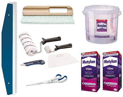 Tapezierset Tapezierwerkzeug Renovierungsset komplett mit Metylan Vlies-Tapetenkleister, 10-teilig Cover