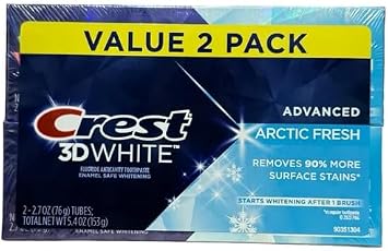 Crest 3D White Advanced Whitening Toothpaste, Arctic Fresh, 2.7 oz Value 2 Pack