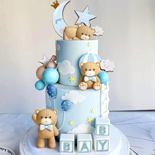JeVenis Blue Bear Cake Decoration Baby Bear Baby Shower Cake