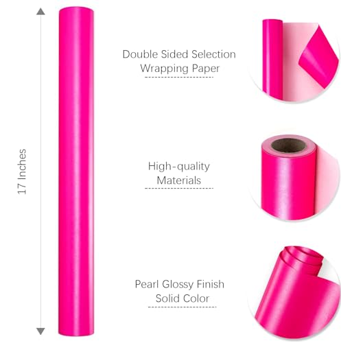 WRAPAHOLIC Solid Color Premium Pearl Glossy Wrapping Paper, Hot Pink Matte Gift Wrapping Paper - Perfect for Wedding,Valentine\'s Day,Birthday,Party(17in x 32.8ft Roll, 46 Sq. Ft)
