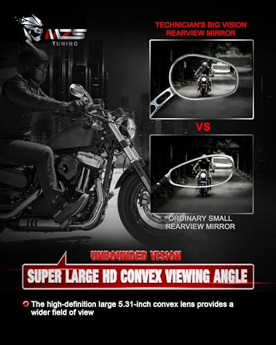 Image of MZS Motorcycle Mirrors Chrome, M8 Heavy Duty Motorbike Rear View Mirror Side Accessories Hollow Rod Compatible with Sportster Road King Street Glide Electra Dyna Softail Ultra Vrod
