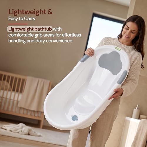 Image of Baybee Comfort Baby Bath Tub for 0 to 5 Years | Baby Bather & Bathtub with Anti-Slip Base & Quick Drains | Bath Tub for Kids with Soft Headrest & Compact Storage for Boys & Girls (White)