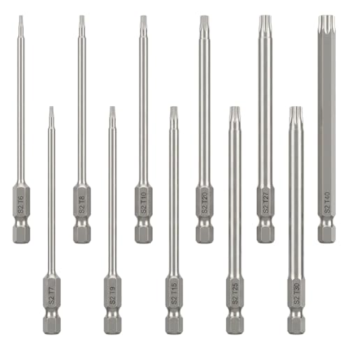 Image of 100mm Torx Screwdriver Bit Set, 11PCS Magnetic Steel Star Bits T6-T40, 1/4" Hex Shank for Automotive, Motorcycle, Bicycle & Computer Repair