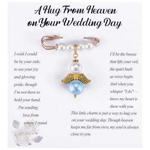 Image of MIXJOY Something Blue Gift for Bride, Wedding Day Bridal Blue Pearl Angel Wings Bouquet Garter Charm for Bride to Be