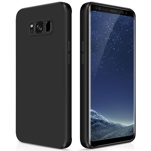 GiiYoon Case Compatible with Samsung Galaxy S8, Silky-Soft Touch Full-Body Protective Phone Silicone Case, Shockproof Cover with Microfiber Lining, Black