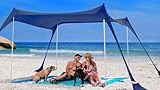 SUN NINJA Beach Tent Sun Shelter UPF50+ - Easy Pop Up Beach Canopy - Outdoor Shade for Camping Trips, Fishing, Backyard Fun Picnics - Sand Shovel, Ground Pegs & Stability Poles