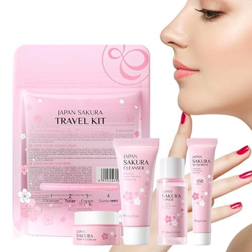 Kit de cuidado de la piel | Kit de 4 piezas hidratante para mujer, herramienta de cuidado facial con extracto de flor de cerezo, regalos para Navidad, San Valentín y cumpleaños