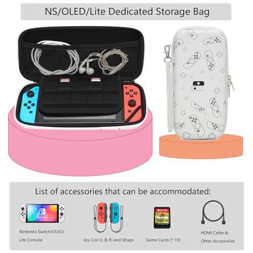 Flyekist Carry Case Compatible with Nintendo Switch/Switch OLED Console -Protective Hard Shell Portable Travel Carrying Case for Nintendo Switch Accessories and Games,White