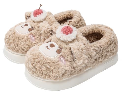 Epsion Women's Scuff Slippers Furry Cute Curly Faux Wool Slip-on Indoor Memory Foam House Shoes