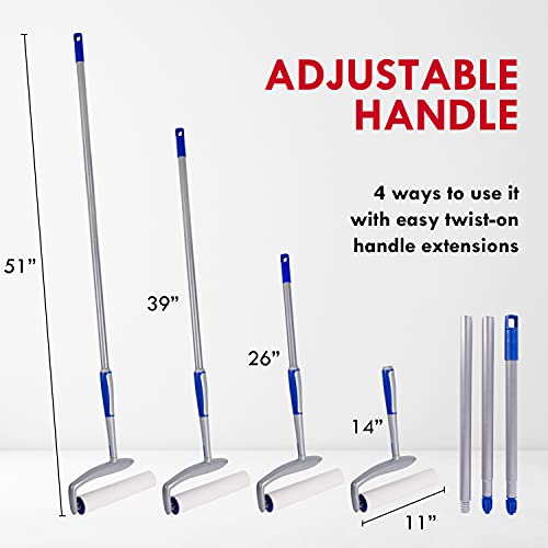 Extendable Long Lint Roller 12-51 Inches Pet Hair Remover - Includes 2 Refills 180 Sheets Total - By Elitra Home #TOP1