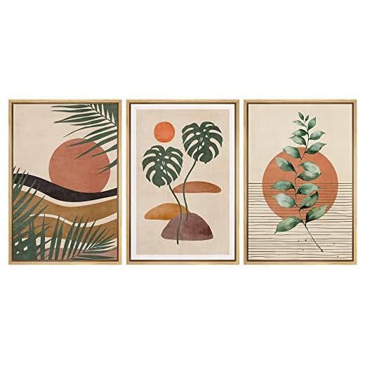 wall26 Framed Canvas Print Wall Art Set Boho Mid-Century Tropical Plant Collage Abstract Shapes Digital Art Modern Art Decorative Minimal Relax/Zen for Living Room, Bedroom, Office - 16"x24"x3 Natural