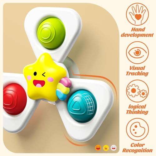 Image of SpringFlower Baby Toys 0-6-12-18 Months,Suction Cup Spinner Toys,Baby Bath Toys for Boy&Girl, Sensory Toys &Travel Table Toy for Toddlers, Birthday Gifts for 1 2 3 Year Old Toddler