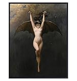 Gothic Wall Decor for Women 11x14 - Creepy Bat Wall Art for Wicca, Wiccan, Gypsy - Goth Witch Decorations, Witchy Gifts for Women - Paganism, Celtic, Medieval Art for Girl, Woman - Replica Painting